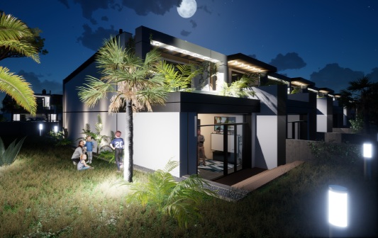 Beachside Resort Iraklea night view - modern villa complex Chalkidiki Greece