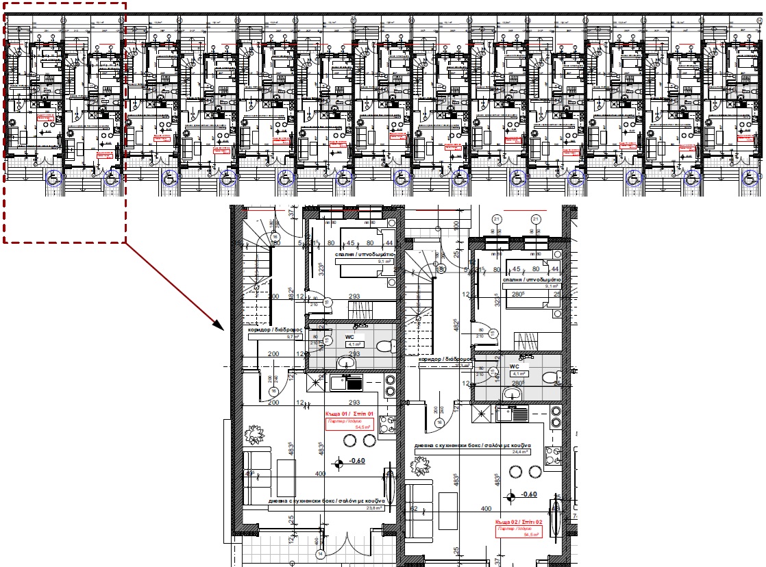 Villa ground floor plan 55m2 - Beachside Resort Iraklea architectural drawing