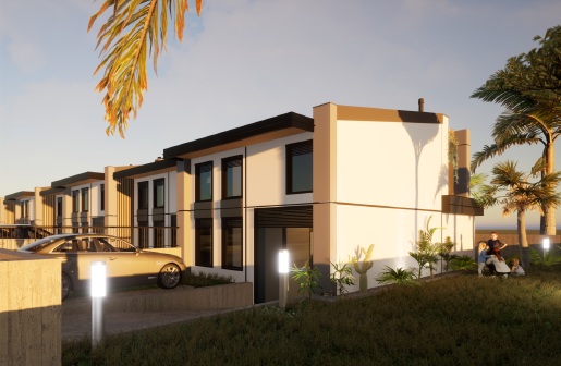 Beachside Resort Iraklea at sunset - private yard and terrace luxury villas